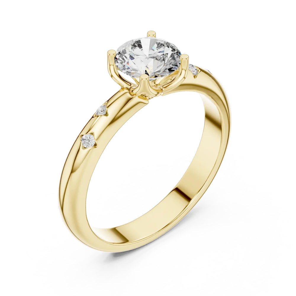 Discover the elegance of this round brilliant solitaire ring, featuring pavé-set DIAMEUR diamonds for radiant light. Elevate your style and shop today.