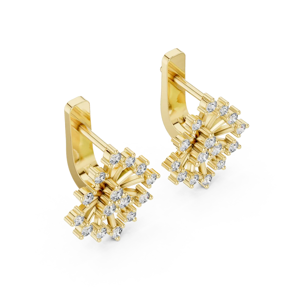 Experience celestial brilliance with these starburst stud earrings, featuring 30 precision-set DIAMEUR diamonds. Elevate your collection today.
