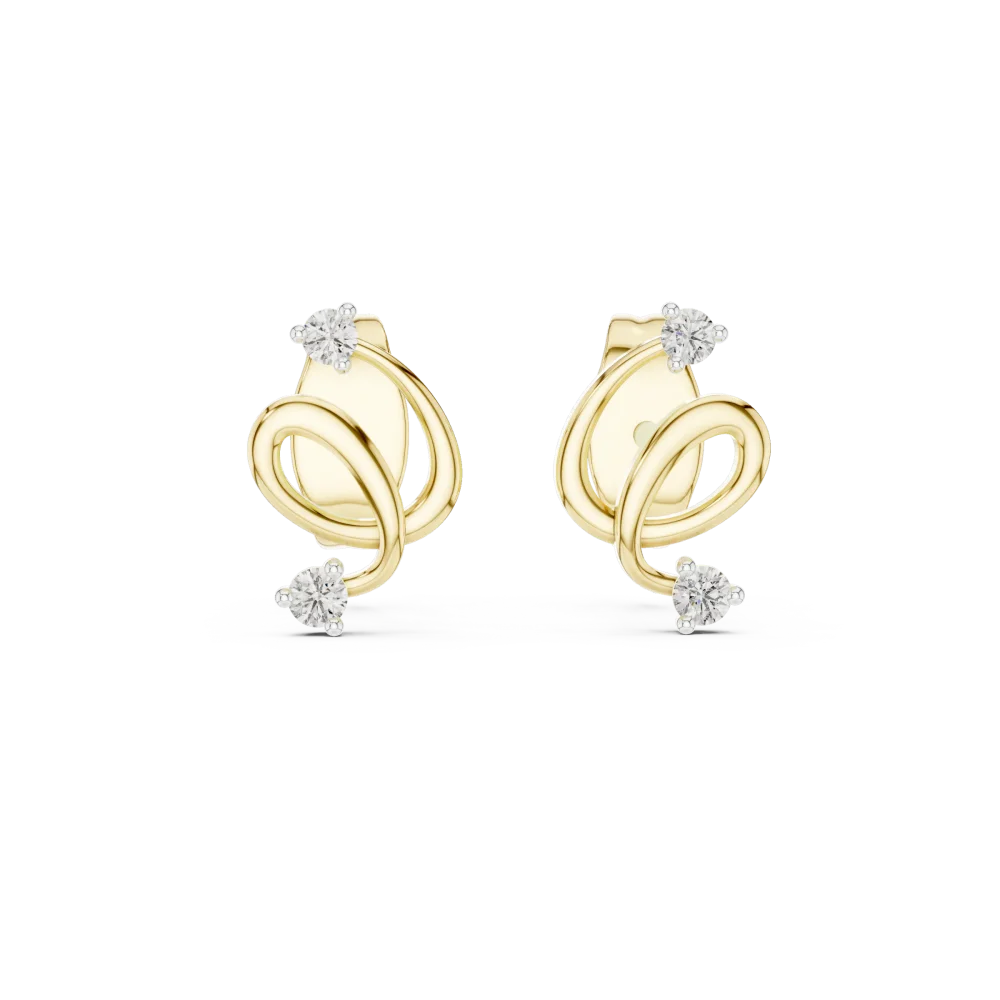 Fluidity Round Brilliant Architectural Sculpted Stud Earrings - Image 2
