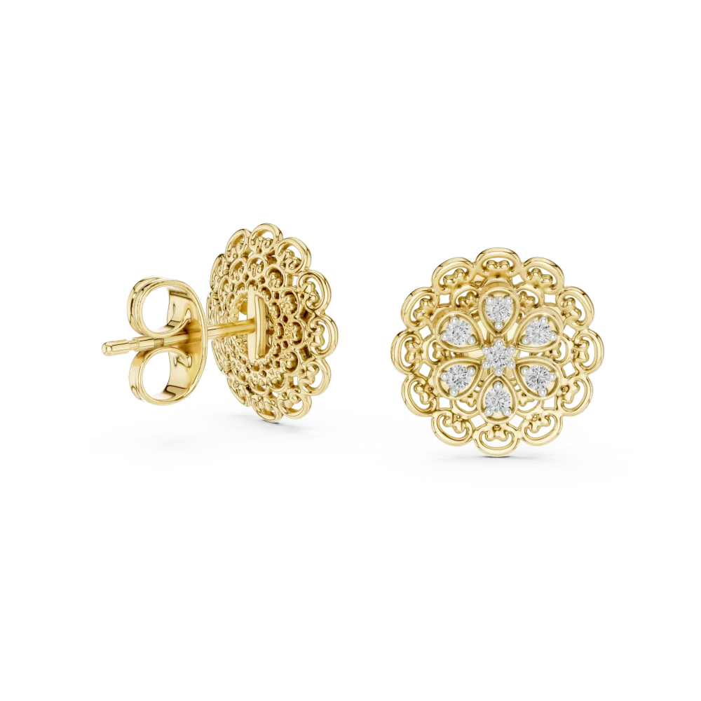 Luminary Round Pavé-Set Filigree Floral Stud Earrings - Image 3