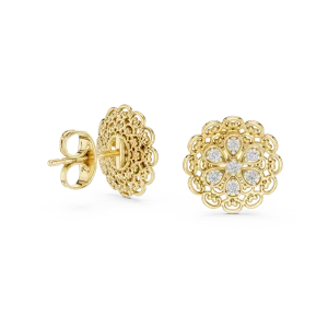 Luminary Round Pavé-Set Filigree Floral Stud Earrings - Image 3