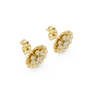 Luminary Round Pavé-Set Filigree Floral Stud Earrings