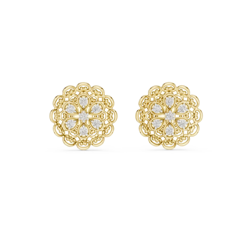 Luminary Round Pavé-Set Filigree Floral Stud Earrings - Image 2