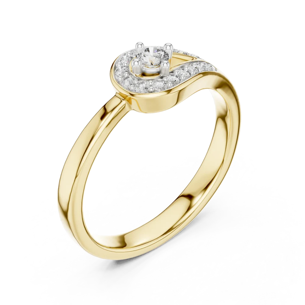 Discover the radiant elegance of this round solitaire ring, featuring pavé-set DIAMEUR diamonds. Elevate your everyday style—shop this modern piece now.