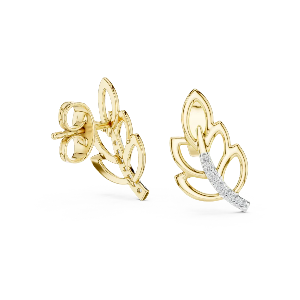 Ethereal Leaf Pavé-Set Round Brilliant Diamond Stud Earrings - Image 3