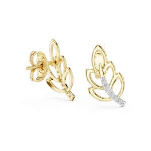 Ethereal Leaf Pavé-Set Round Brilliant Diamond Stud Earrings - Image 3
