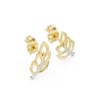 Ethereal Leaf Pavé-Set Round Brilliant Diamond Stud Earrings