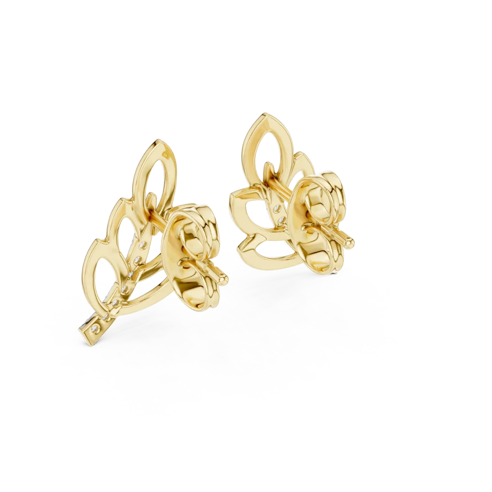 Ethereal Leaf Pavé-Set Round Brilliant Diamond Stud Earrings - Image 4
