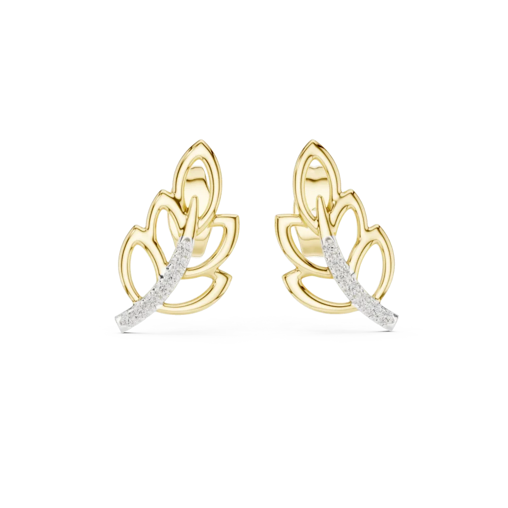 Ethereal Leaf Pavé-Set Round Brilliant Diamond Stud Earrings - Image 2