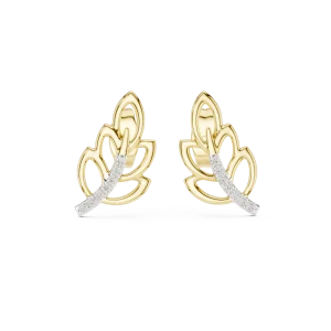 Ethereal Leaf Pavé-Set Round Brilliant Diamond Stud Earrings - Image 2
