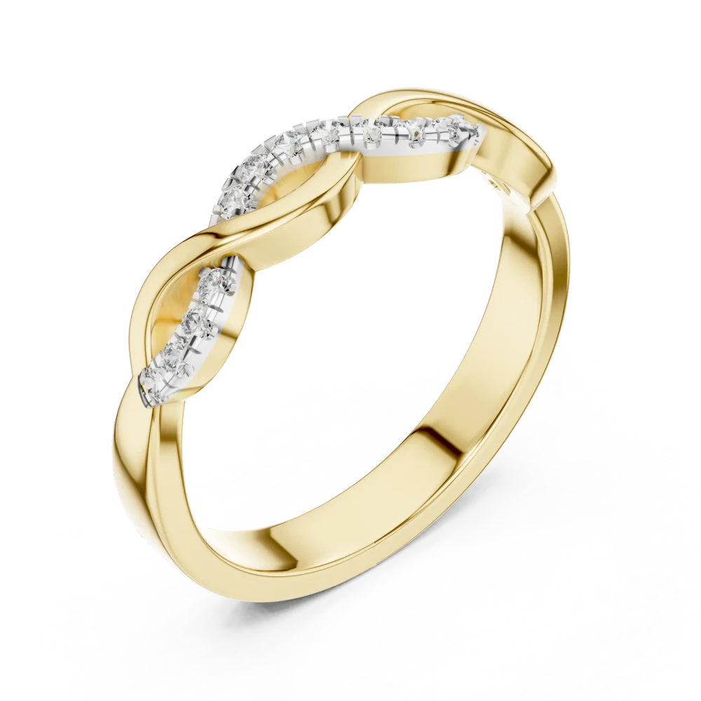 Discover the fluid elegance of our twisted infinity band, featuring pavé-set DIAMEUR diamonds. Experience sustainable luxury and shop today.