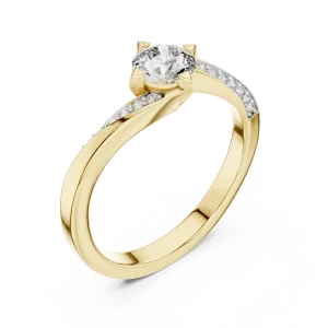 Fluid Silhouette Round Brilliant Pavé-Set Solitaire Ring