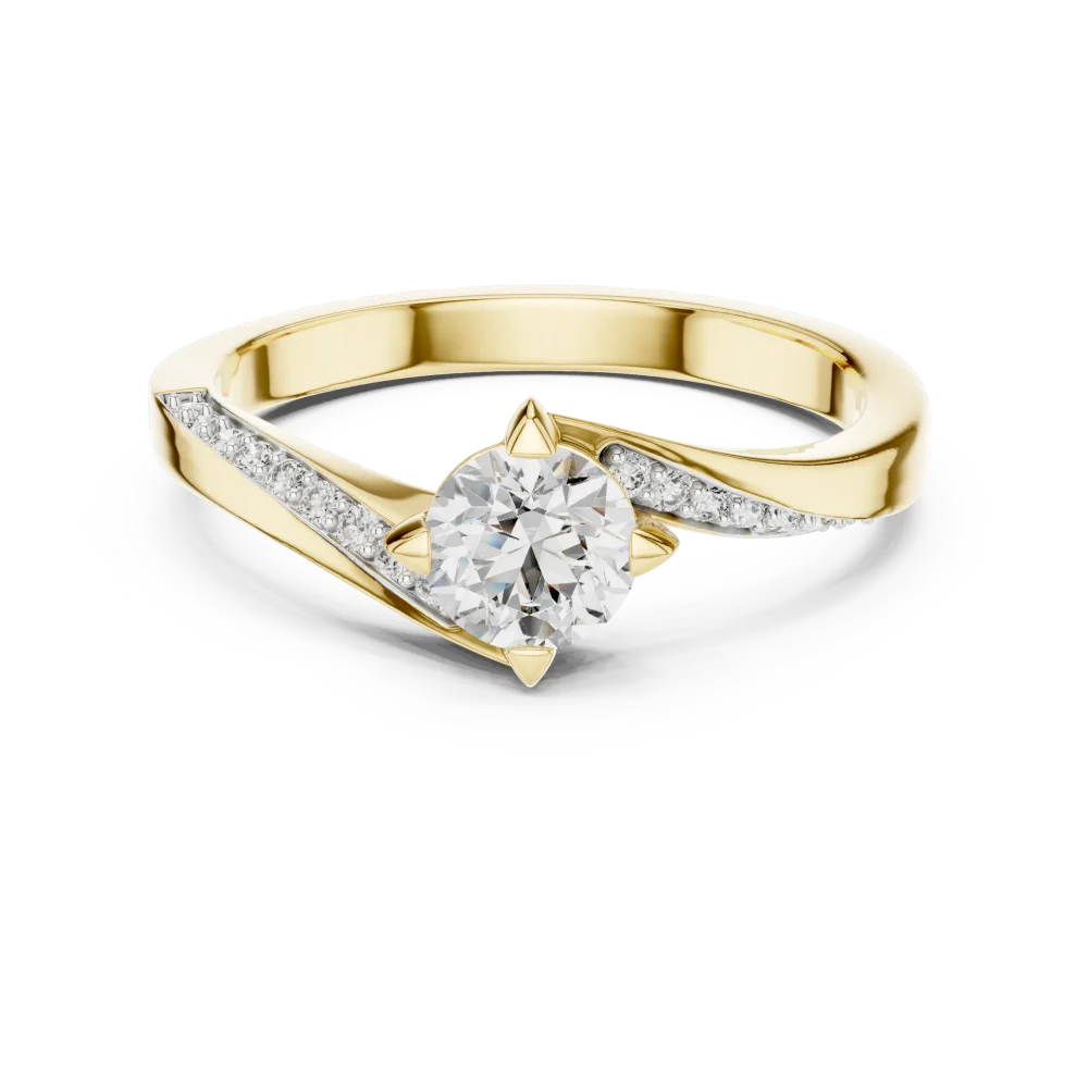Fluid Silhouette Round Brilliant Pavé-Set Solitaire Ring - Image 2