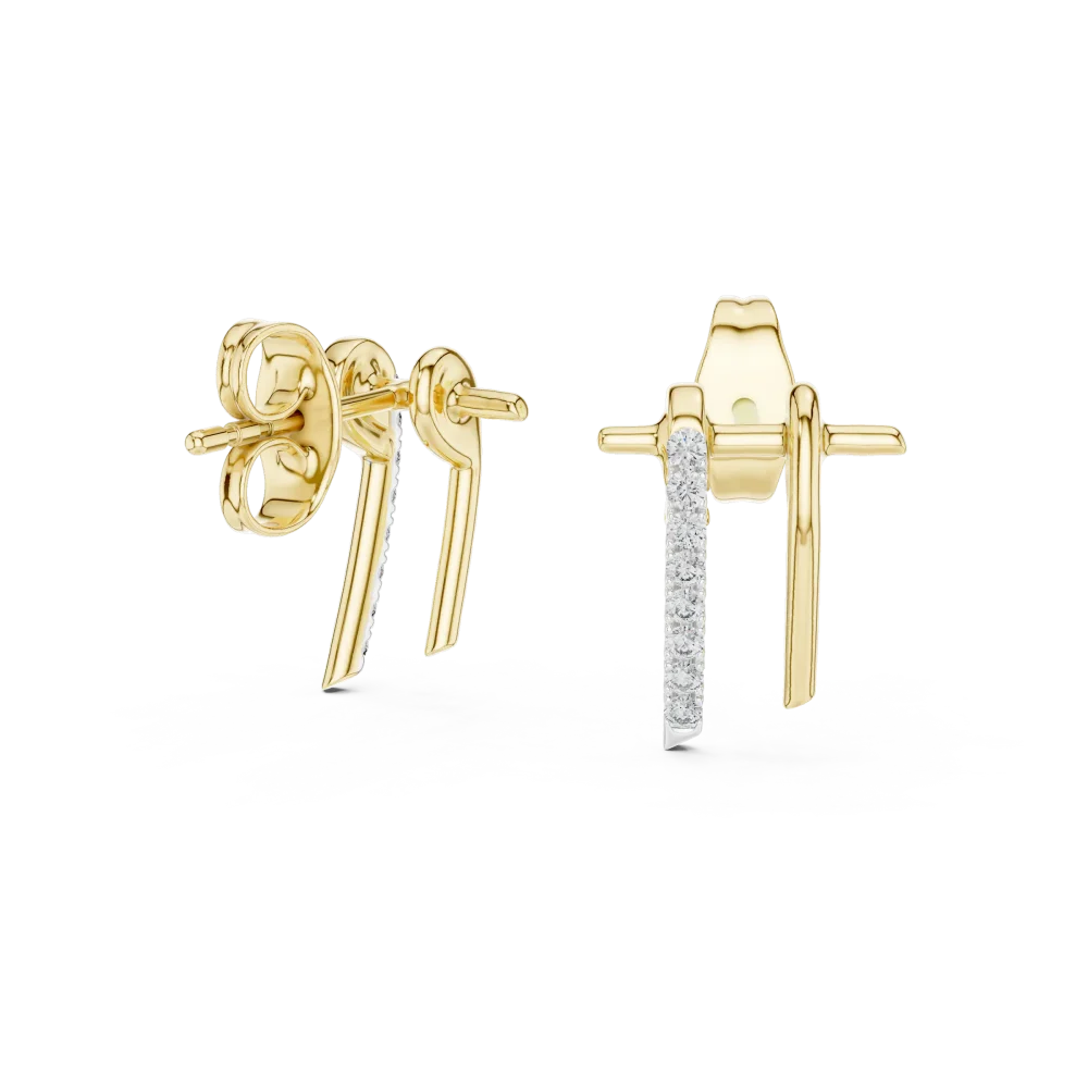 Linear Symmetry Round Brilliant Pavé Architect Stud Earrings - Image 3