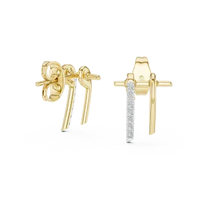 Linear Symmetry Round Brilliant Pavé Architect Stud Earrings - Image 3
