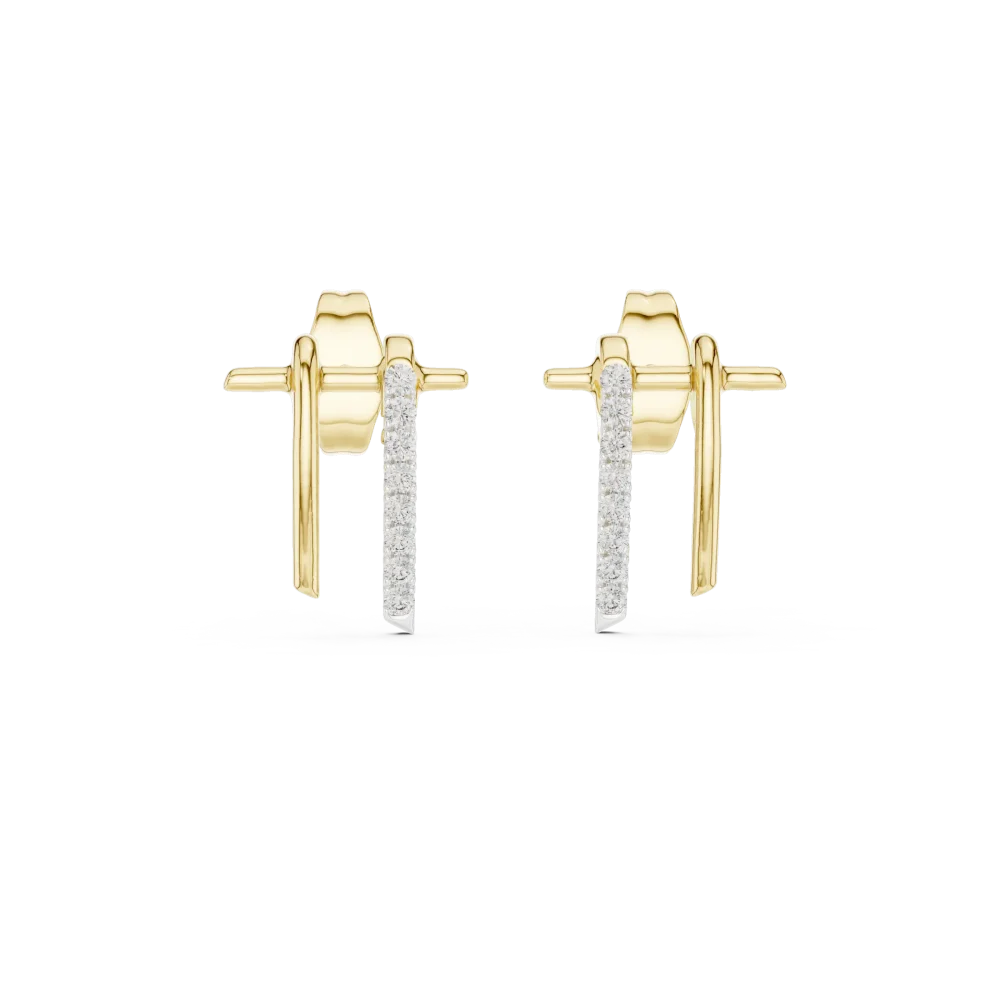 Linear Symmetry Round Brilliant Pavé Architect Stud Earrings - Image 2