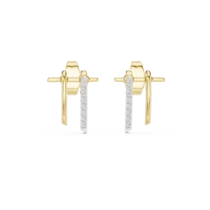 Linear Symmetry Round Brilliant Pavé Architect Stud Earrings - Image 2
