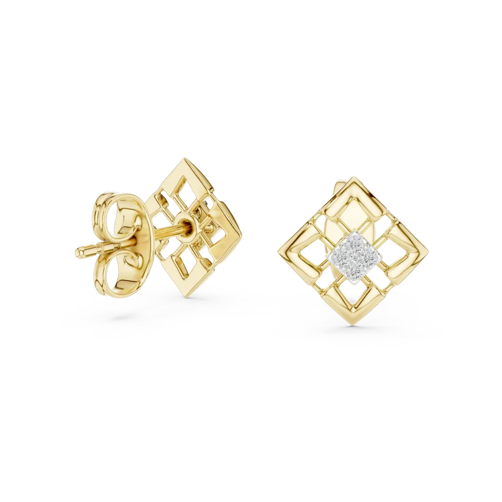 Architectural Symmetry Round Brilliant Geometric Stud Earrings - Image 3