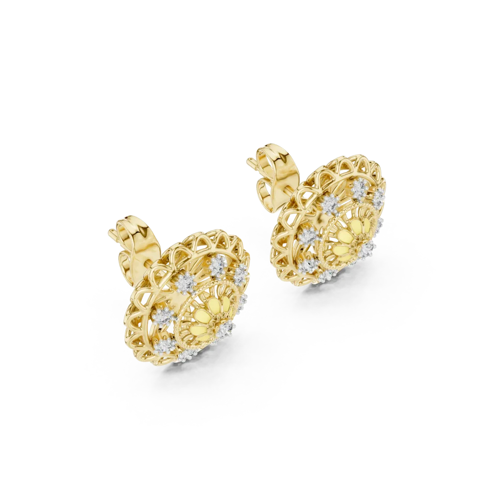 Discover the radiant beauty of these filigree stud earrings, expertly set with sparkling DIAMEUR lab-grown diamonds. Elevate your style and shop now.