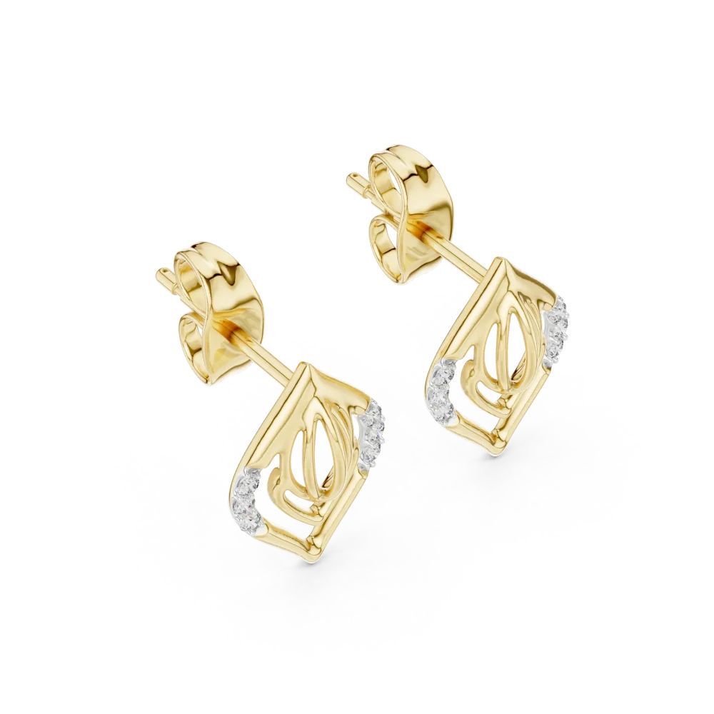 Discover the Geometric Symmetry Diamond Stud Earrings, featuring brilliant DIAMEUR diamonds in an elegant open frame. Experience sustainable luxury.