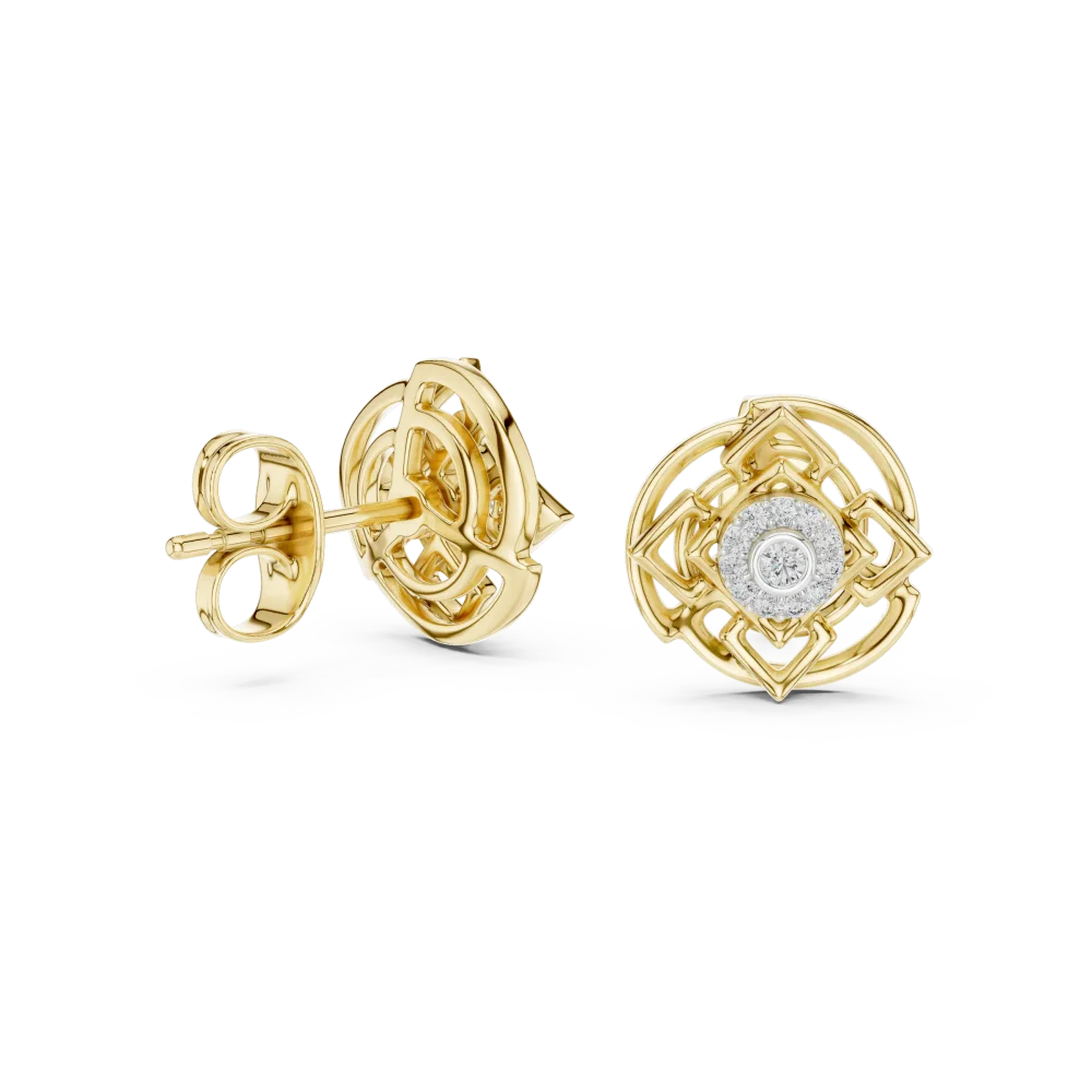 Geometric Symmetry Round Brilliant Architectural Stud Earrings - Image 3