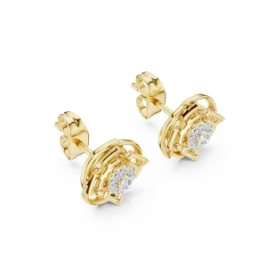 Geometric Symmetry Round Brilliant Architectural Stud Earrings