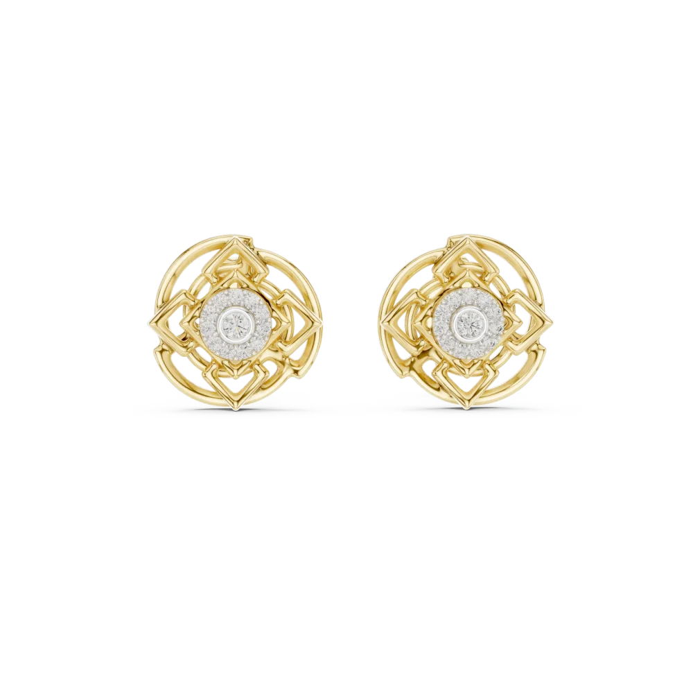 Geometric Symmetry Round Brilliant Architectural Stud Earrings - Image 2