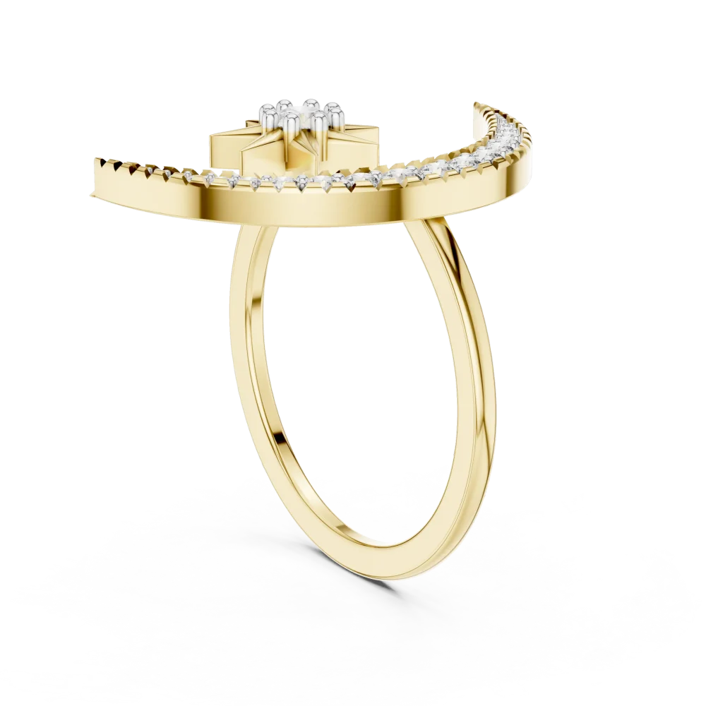 Ethereal Celestial Round Diamond Crescent Solitaire Ring - Image 3