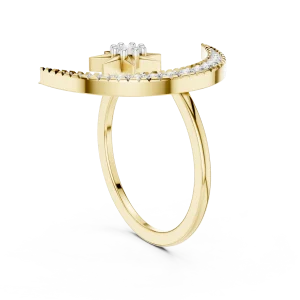 Ethereal Celestial Round Diamond Crescent Solitaire Ring - Image 3