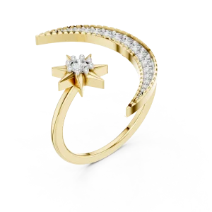 Ethereal Celestial Round Diamond Crescent Solitaire Ring