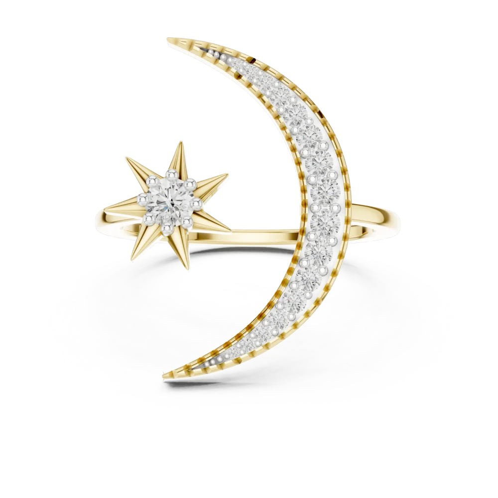Ethereal Celestial Round Diamond Crescent Solitaire Ring - Image 2