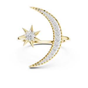 Ethereal Celestial Round Diamond Crescent Solitaire Ring - Image 2