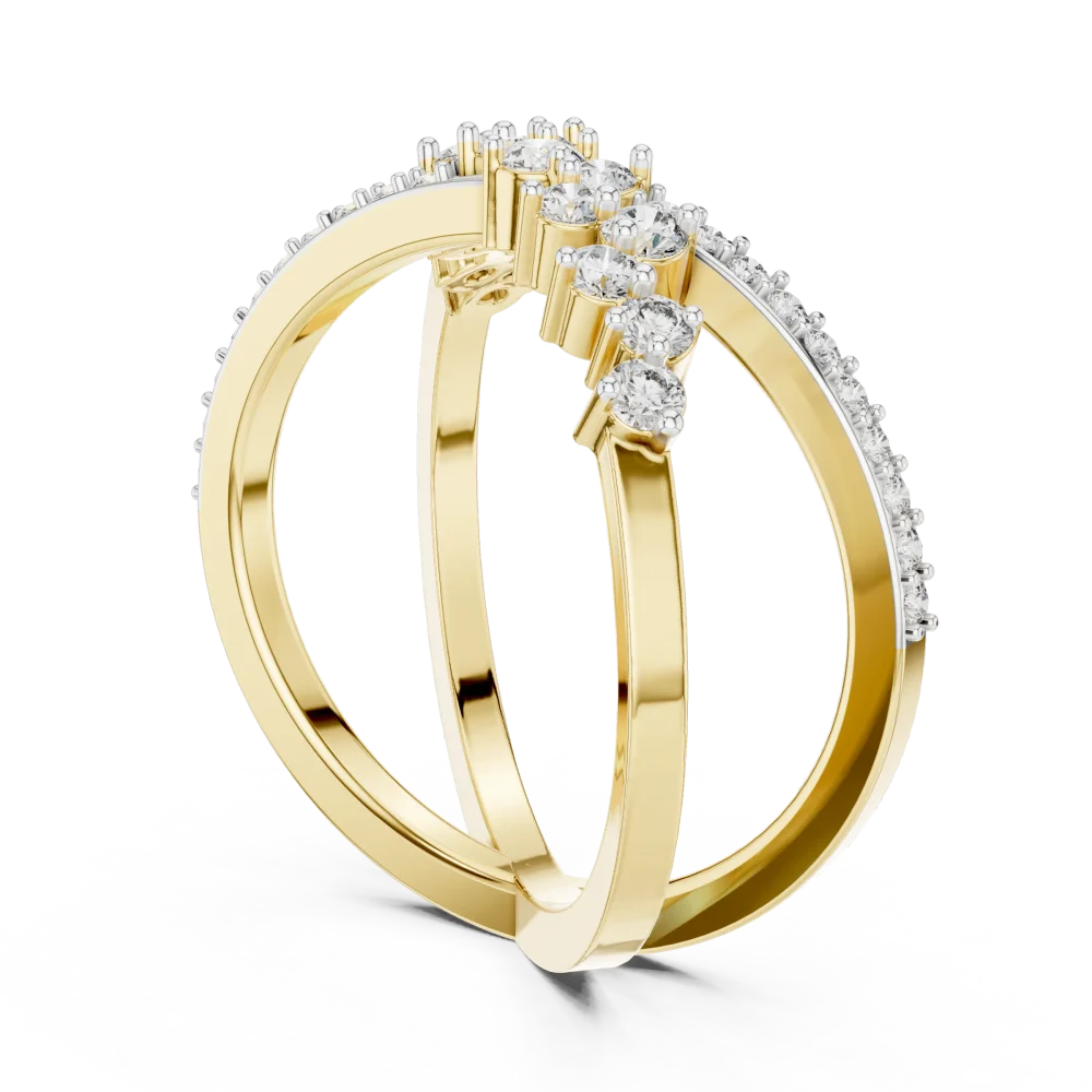 Symmetry Round Brilliant Pavé-Set Architectural Crossover Ring - Image 3