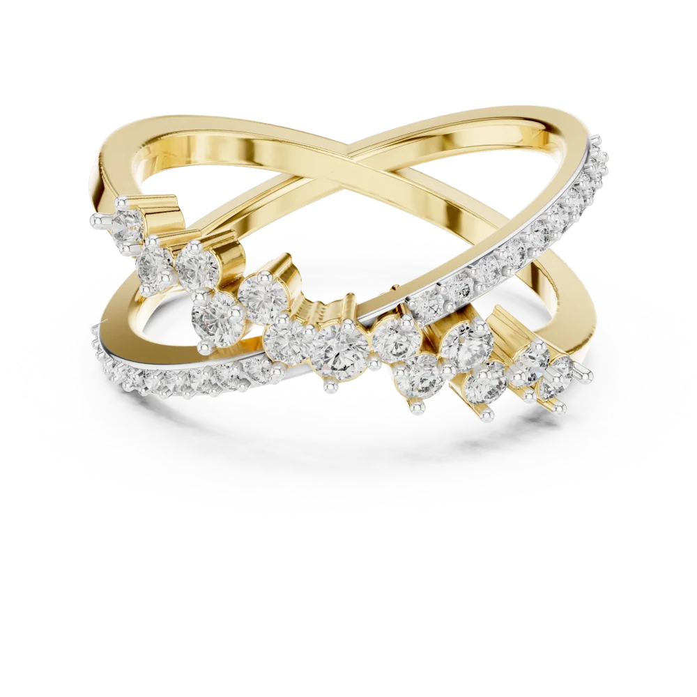 Symmetry Round Brilliant Pavé-Set Architectural Crossover Ring - Image 2