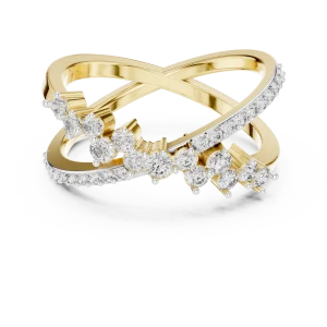 Symmetry Round Brilliant Pavé-Set Architectural Crossover Ring - Image 2