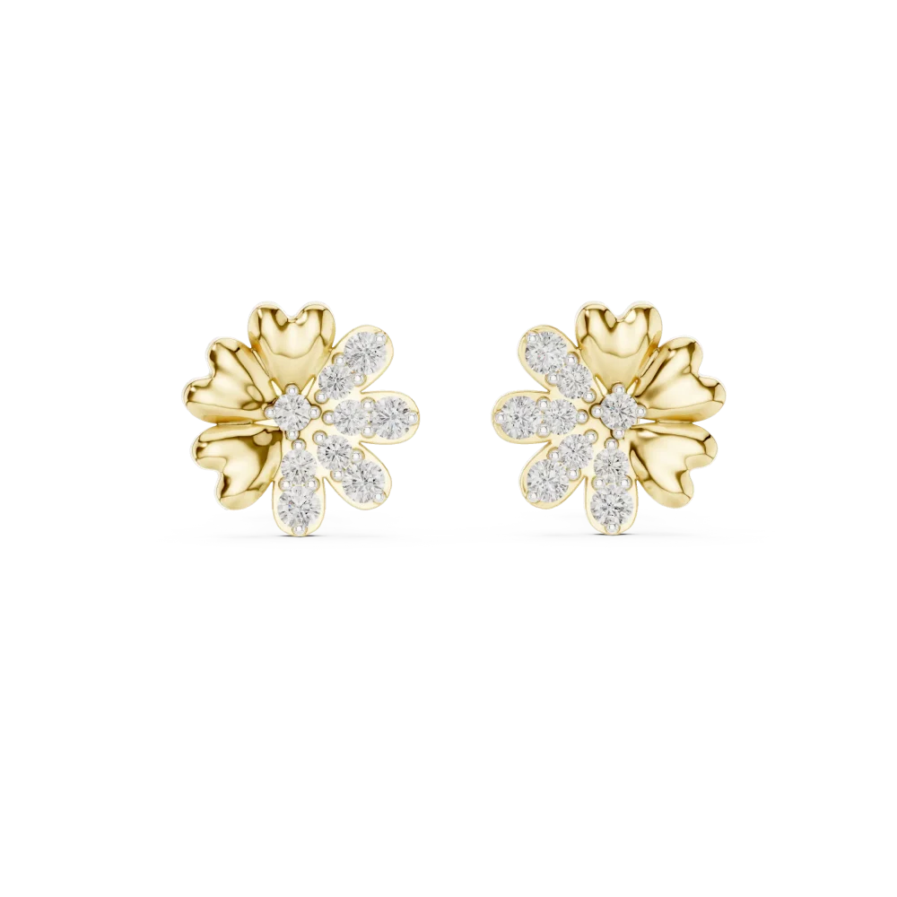Petite Blossom Pavé Round Brilliant Cluster Stud Earrings - Image 2