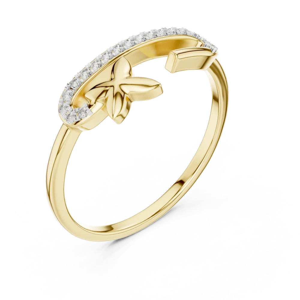 Discover the elegance of this architectural floral open ring. Adorned with brilliant DIAMEUR diamonds, it is the ultimate expression of style. Shop now.