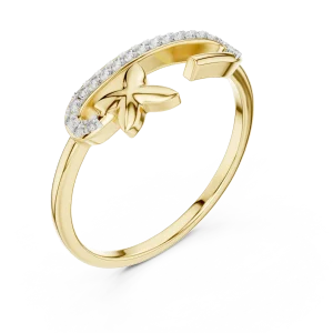 Architectural Round Brilliant Pavé-Set Floral Open Ring