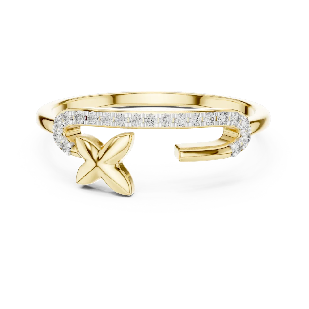 Architectural Round Brilliant Pavé-Set Floral Open Ring - Image 2