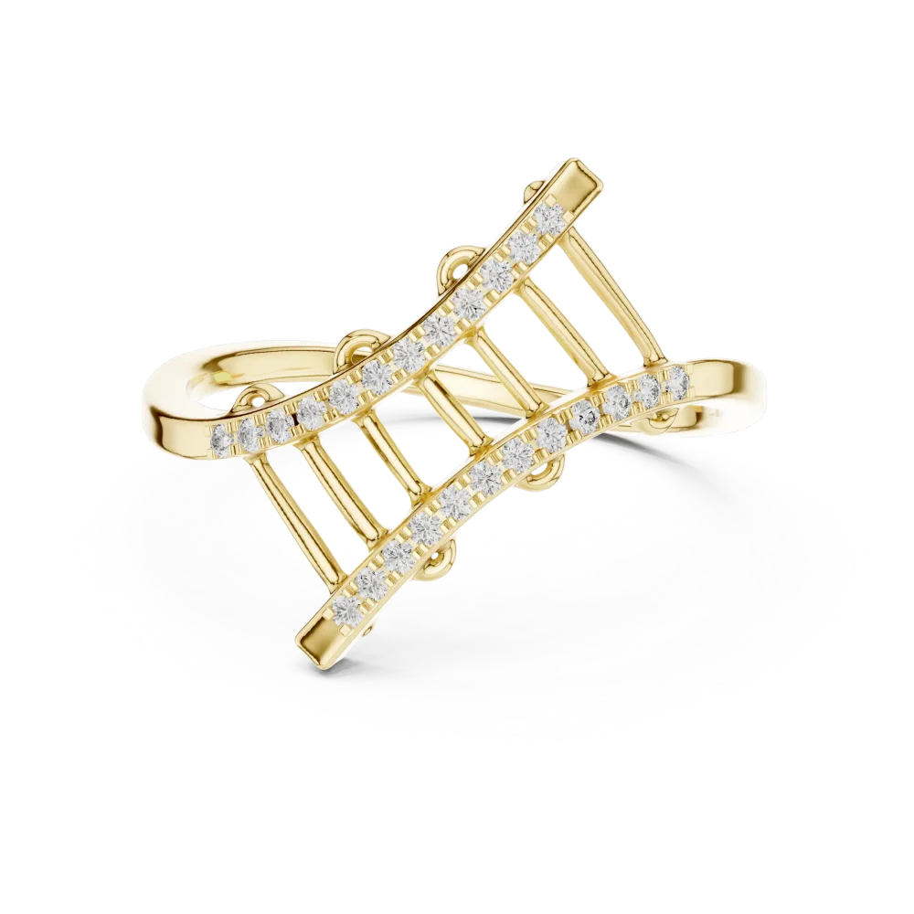 Geometric Round Cut Pavé-Set Architectural Statement Ring - Image 2