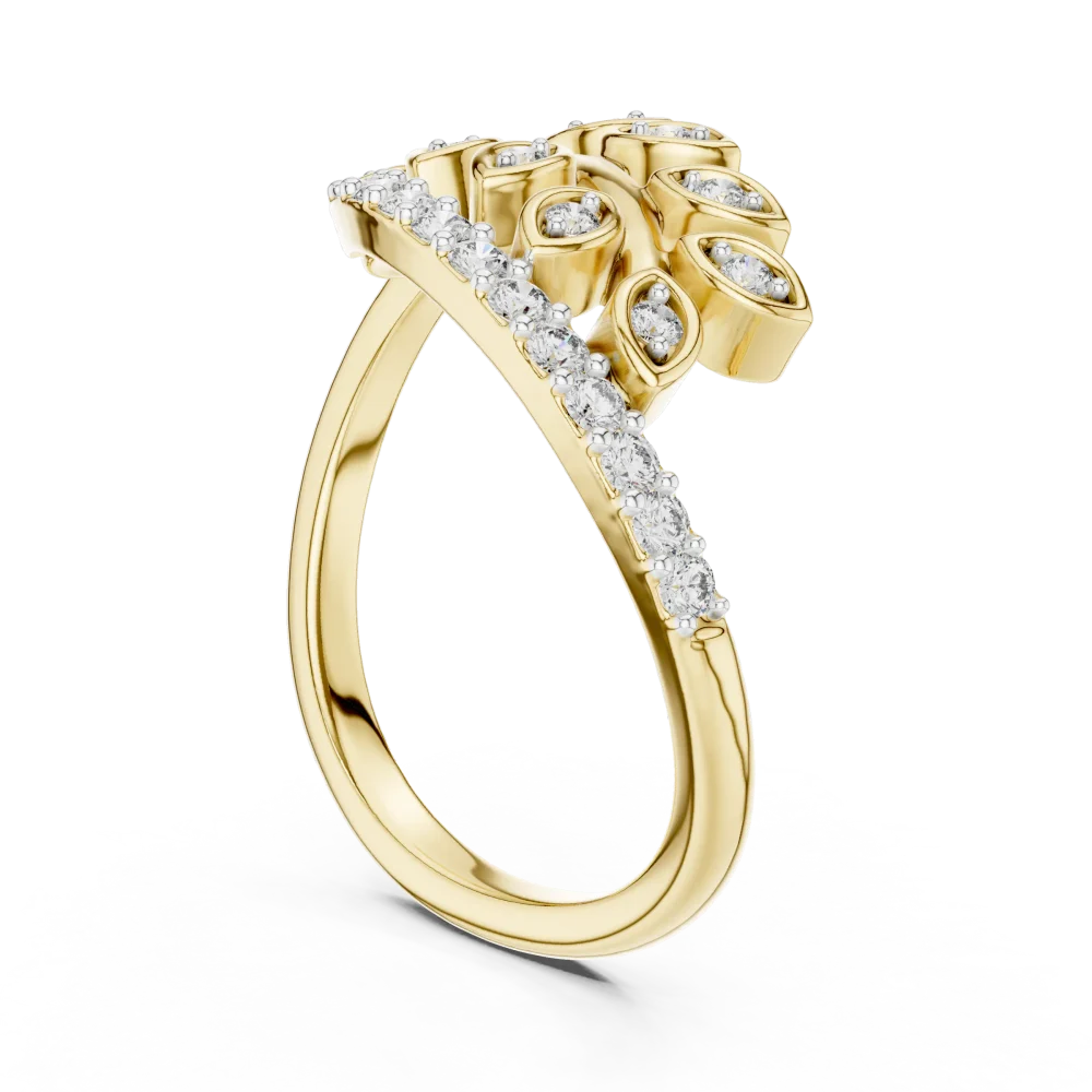 Ethereal Round Brilliant Pavé-Set Leaf Silhouette Ring - Image 3