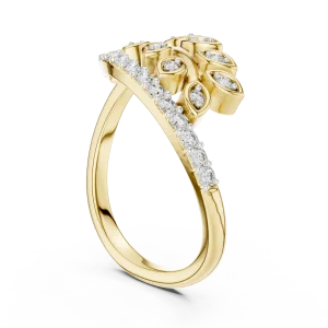 Ethereal Round Brilliant Pavé-Set Leaf Silhouette Ring - Image 3