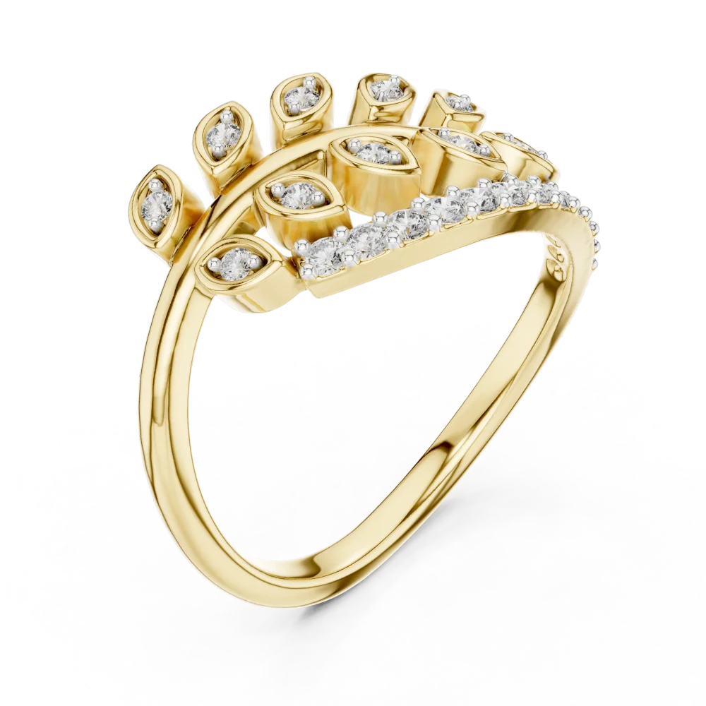 Discover the organic beauty of our round brilliant leaf silhouette ring. Expertly crafted with sustainable DIAMEUR lab-grown diamonds. Shop now.