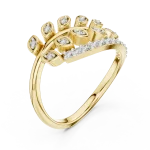 Ethereal Round Brilliant Pavé-Set Leaf Silhouette Ring