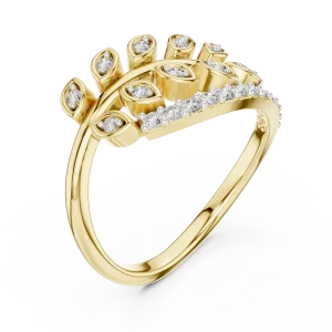 Ethereal Round Brilliant Pavé-Set Leaf Silhouette Ring