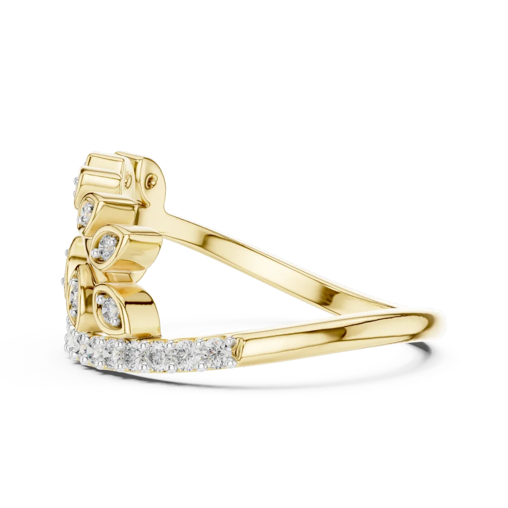 Ethereal Round Brilliant Pavé-Set Leaf Silhouette Ring - Image 4