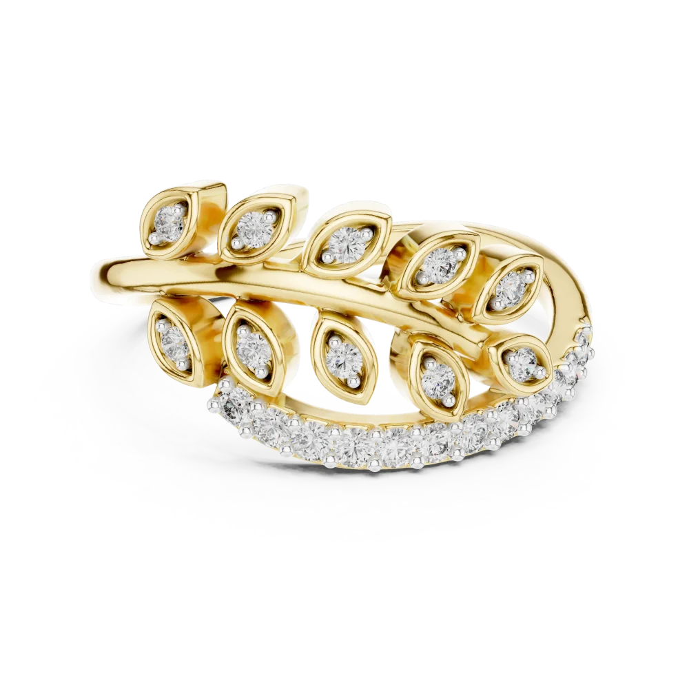Ethereal Round Brilliant Pavé-Set Leaf Silhouette Ring - Image 2