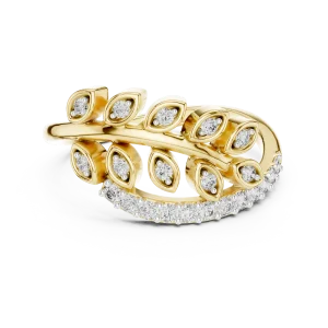 Ethereal Round Brilliant Pavé-Set Leaf Silhouette Ring - Image 2