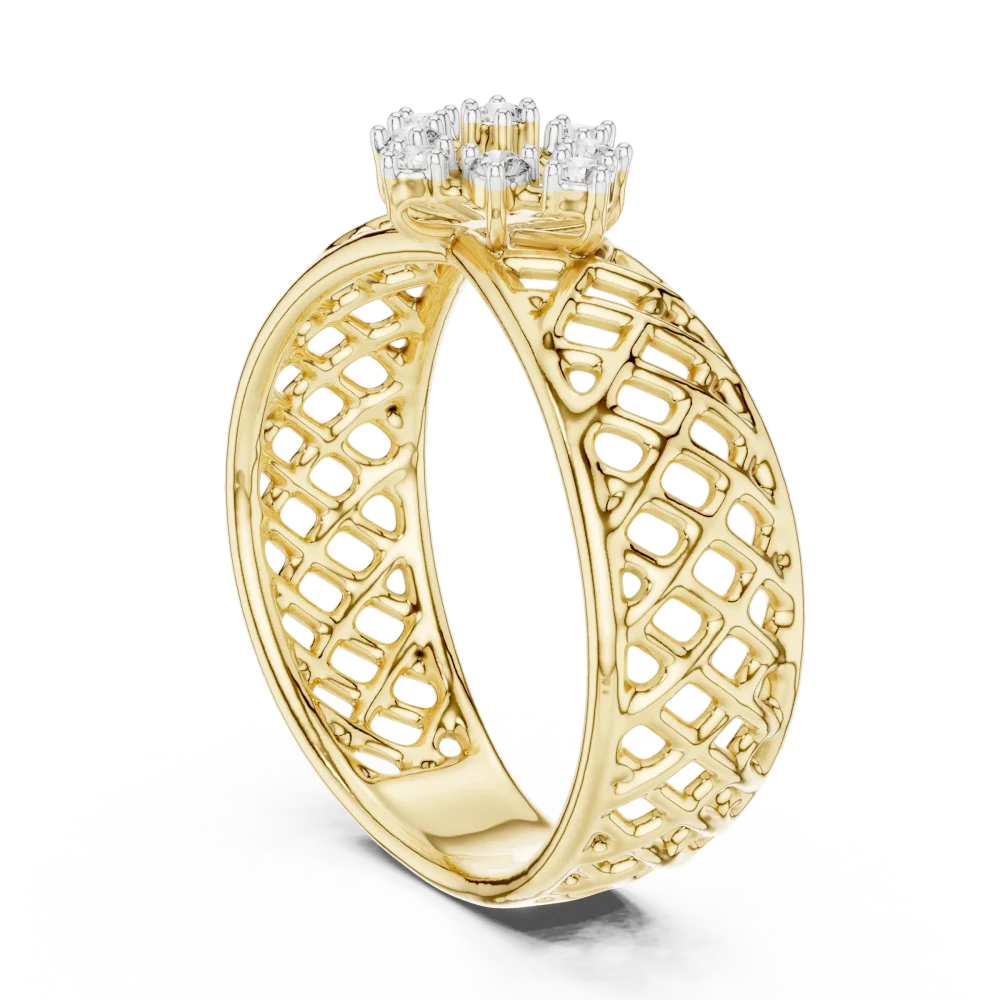 Architectural Lattice Round Diamond Statement Ring - Image 3