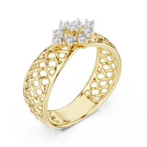 Architectural Lattice Round Diamond Statement Ring